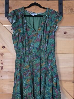 Baltic Born Green Floral V-Neck Tiered Midi Dress